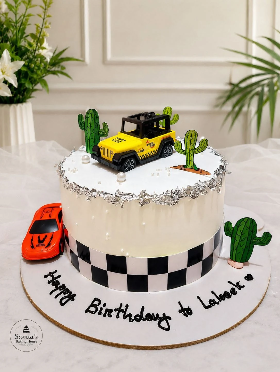 Racing car theme cake